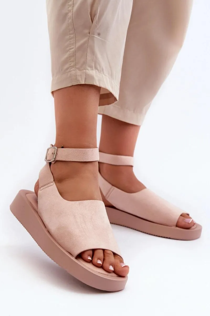 Outlet Wygodne Sandały Damskie Na Platformie Różowe Rubie Damskie Sandały Płaskie