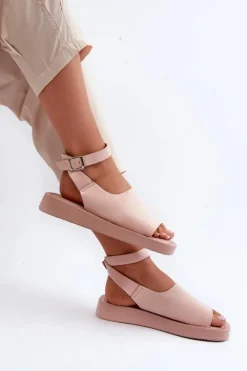 Outlet Wygodne Sandały Damskie Na Platformie Różowe Rubie Damskie Sandały Płaskie