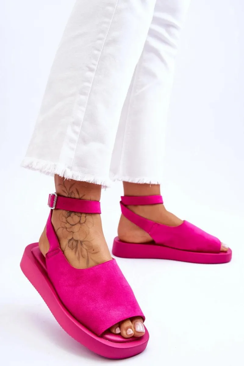 Sandały Płaskie>Boto Wygodne Sandały Damskie Na Platformie Fuksja Rubie