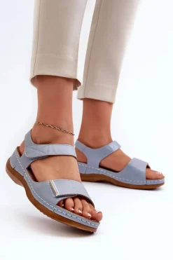 Sandały Na Koturnie|Sandały Płaskie>Evento Wygodne Sandały Damskie Na Rzep Niebieskie Iphiope