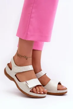 Evento Wygodne Sandały Damskie Na Rzep Srebrne Iphiope Szary