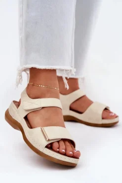 Discount Evento Wygodne Sandały Damskie Na Rzep Złote Iphiope Złoty