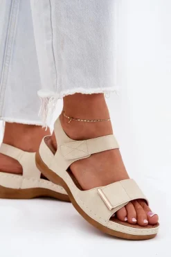 Discount Evento Wygodne Sandały Damskie Na Rzep Złote Iphiope Złoty