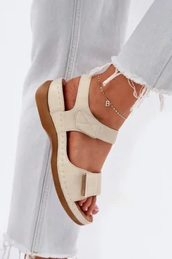 Discount Evento Wygodne Sandały Damskie Na Rzep Złote Iphiope Złoty