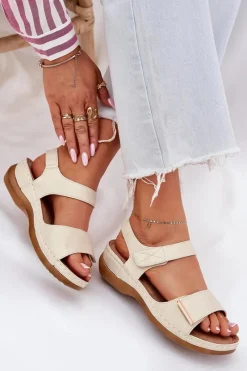 Discount Evento Wygodne Sandały Damskie Na Rzep Złote Iphiope Złoty