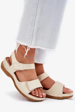 Discount Evento Wygodne Sandały Damskie Na Rzep Złote Iphiope Złoty