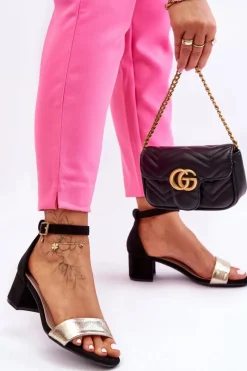 Sandały Na Obcasie>Evento Wygodne Sandały Na Niskim Obcasie Czarno-Złote Layna