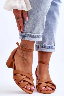 Sandały Na Obcasie>Boto Wygodne Sandały Na Niskim Obcasie Camel Camelia