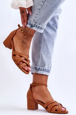 Sandały Na Obcasie>Boto Wygodne Sandały Na Niskim Obcasie Camel Camelia