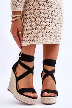 Sandały Na Koturnie>Boto Wygodne Sandały Na Wysokim Koturnie Czarne Lemira