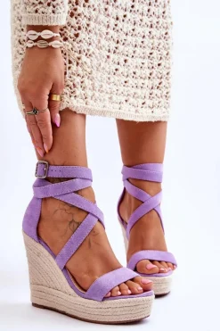 Sandały Na Koturnie>Boto Wygodne Sandały Na Wysokim Koturnie Fioletowe Lemira