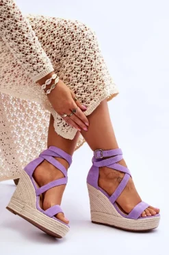 Sandały Na Koturnie>Boto Wygodne Sandały Na Wysokim Koturnie Fioletowe Lemira