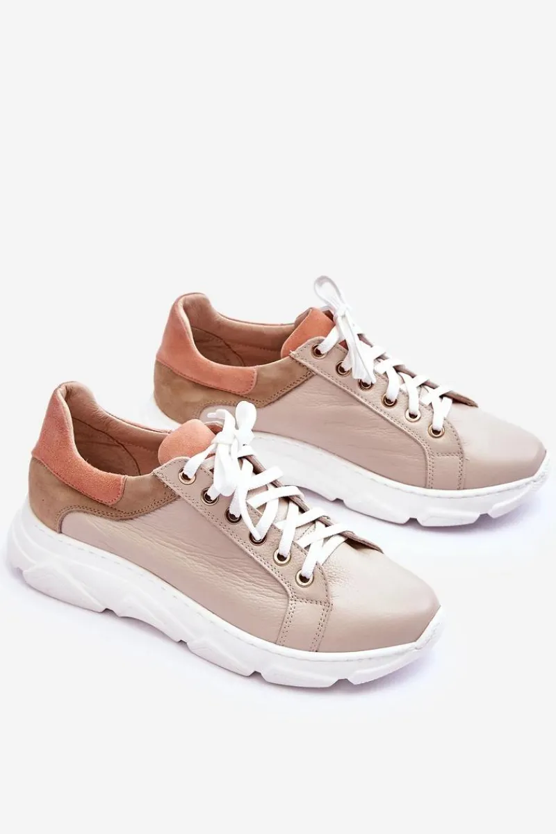 Buty Sportowe Na Platformie|Sneakersy Damskie>Boto Wygodne Skórzane Buty Sportowe Na Platformie Beżowe Alisane
