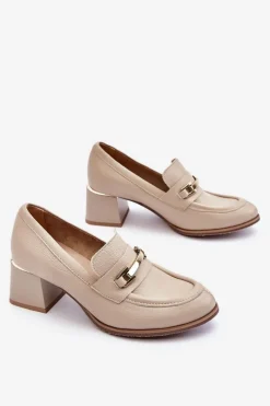 Best Wygodne Skórzane Czółenka Beżowe Lemar Damira Damskie Czółenka Na Słupku|Czółenka Klasyczne