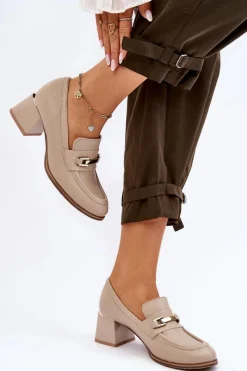 Best Wygodne Skórzane Czółenka Beżowe Lemar Damira Damskie Czółenka Na Słupku|Czółenka Klasyczne