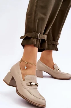 Best Wygodne Skórzane Czółenka Beżowe Lemar Damira Damskie Czółenka Na Słupku|Czółenka Klasyczne