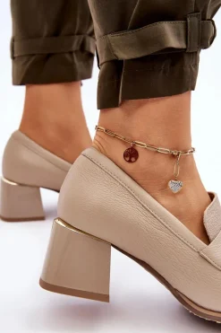 Best Wygodne Skórzane Czółenka Beżowe Lemar Damira Damskie Czółenka Na Słupku|Czółenka Klasyczne