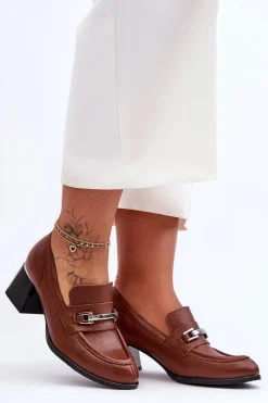 Sale Wygodne Skórzane Czółenka Brązowe Lemar Damira Damskie Czółenka Na Słupku|Czółenka Klasyczne