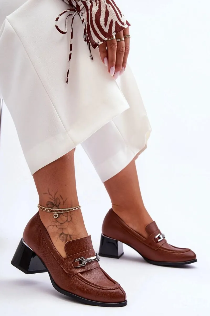 Sale Wygodne Skórzane Czółenka Brązowe Lemar Damira Damskie Czółenka Na Słupku|Czółenka Klasyczne