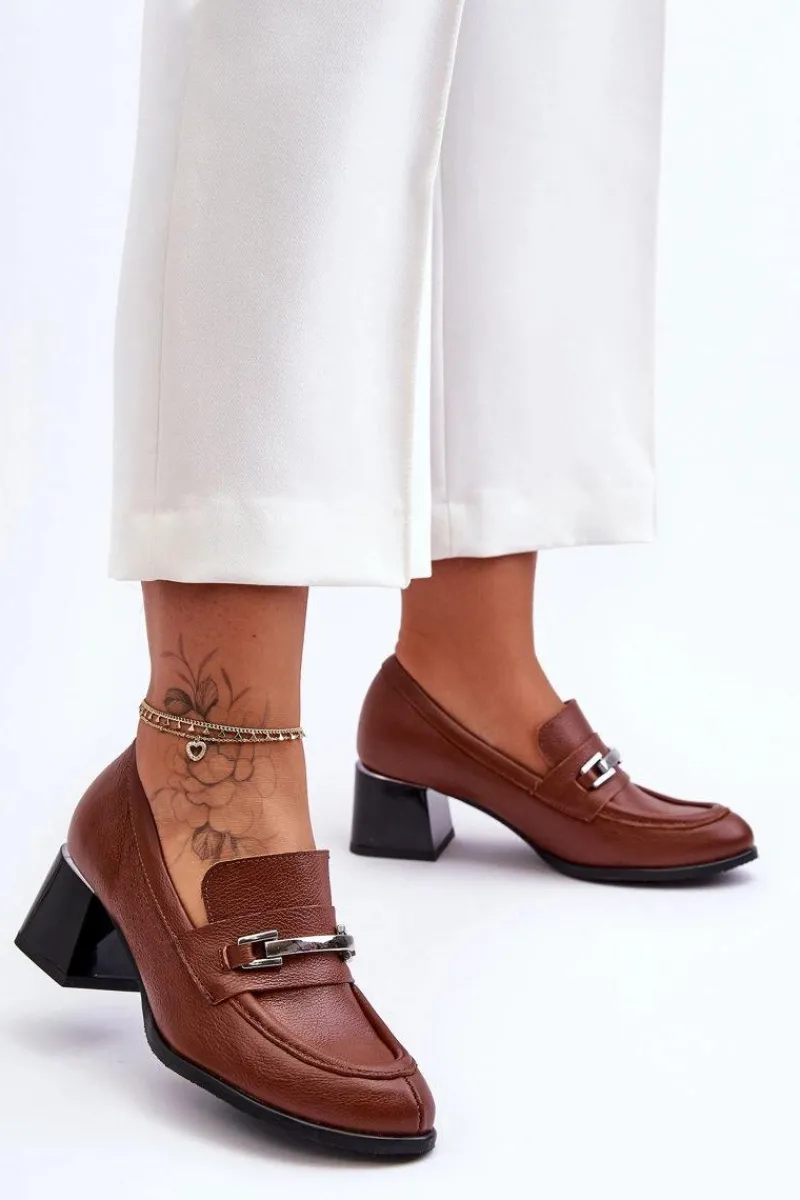 Sale Wygodne Skórzane Czółenka Brązowe Lemar Damira Damskie Czółenka Na Słupku|Czółenka Klasyczne