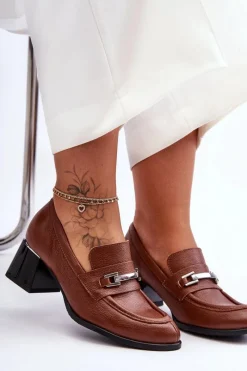 Sale Wygodne Skórzane Czółenka Brązowe Lemar Damira Damskie Czółenka Na Słupku|Czółenka Klasyczne