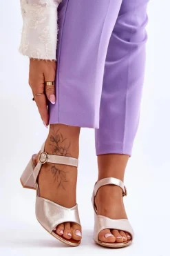 Hot Buty damskie Vinceza Wygodne Skórzane Sandały Na Słupku Złote Bellamy