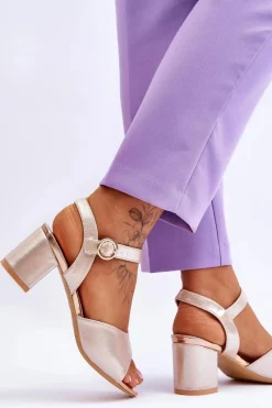 Hot Buty damskie Vinceza Wygodne Skórzane Sandały Na Słupku Złote Bellamy