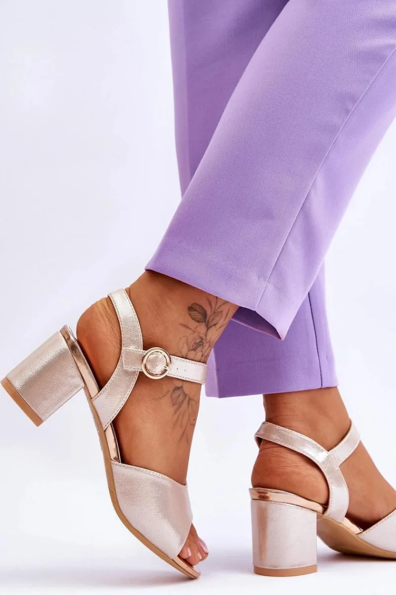 Hot Buty damskie Vinceza Wygodne Skórzane Sandały Na Słupku Złote Bellamy