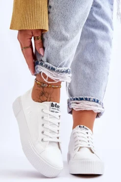 Trampki Damskie Niskie>Lee Cooper Wygodne Trampki Na Platformie LCW-23-31-1806L Białe