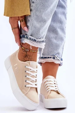 Clearance Wygodne Trampki Na Platformie LCW-23-31-1808L Beżowe Damskie Trampki Damskie Niskie