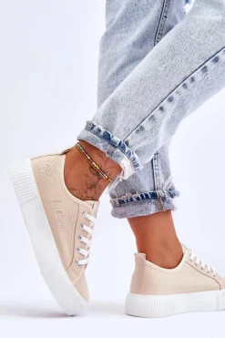 Clearance Wygodne Trampki Na Platformie LCW-23-31-1808L Beżowe Damskie Trampki Damskie Niskie