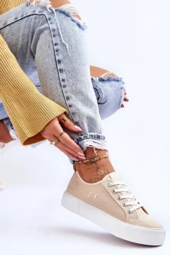 Clearance Wygodne Trampki Na Platformie LCW-23-31-1808L Beżowe Damskie Trampki Damskie Niskie