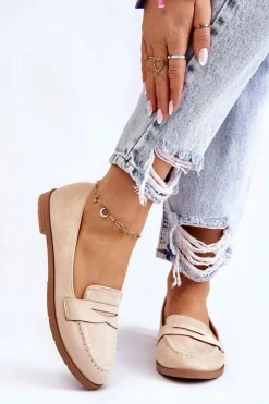 Outlet Boto Wygodne Zamszowe Damskie Mokasyny Beżowe Lucca