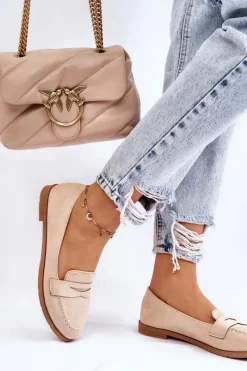 Outlet Boto Wygodne Zamszowe Damskie Mokasyny Beżowe Lucca