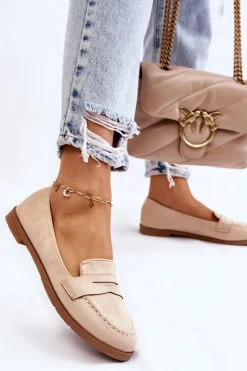 Outlet Boto Wygodne Zamszowe Damskie Mokasyny Beżowe Lucca