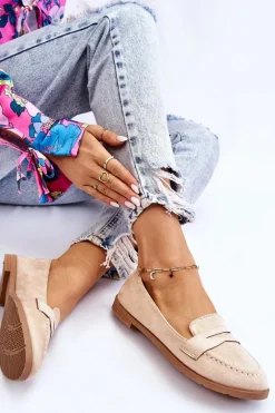 Outlet Boto Wygodne Zamszowe Damskie Mokasyny Beżowe Lucca
