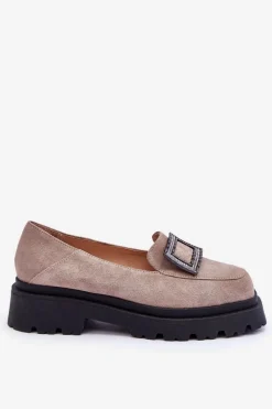 Hot Boto Wygodne Zamszowe Mokasyny Beżowe Agathe Beżowy