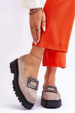 Hot Boto Wygodne Zamszowe Mokasyny Beżowe Agathe Beżowy