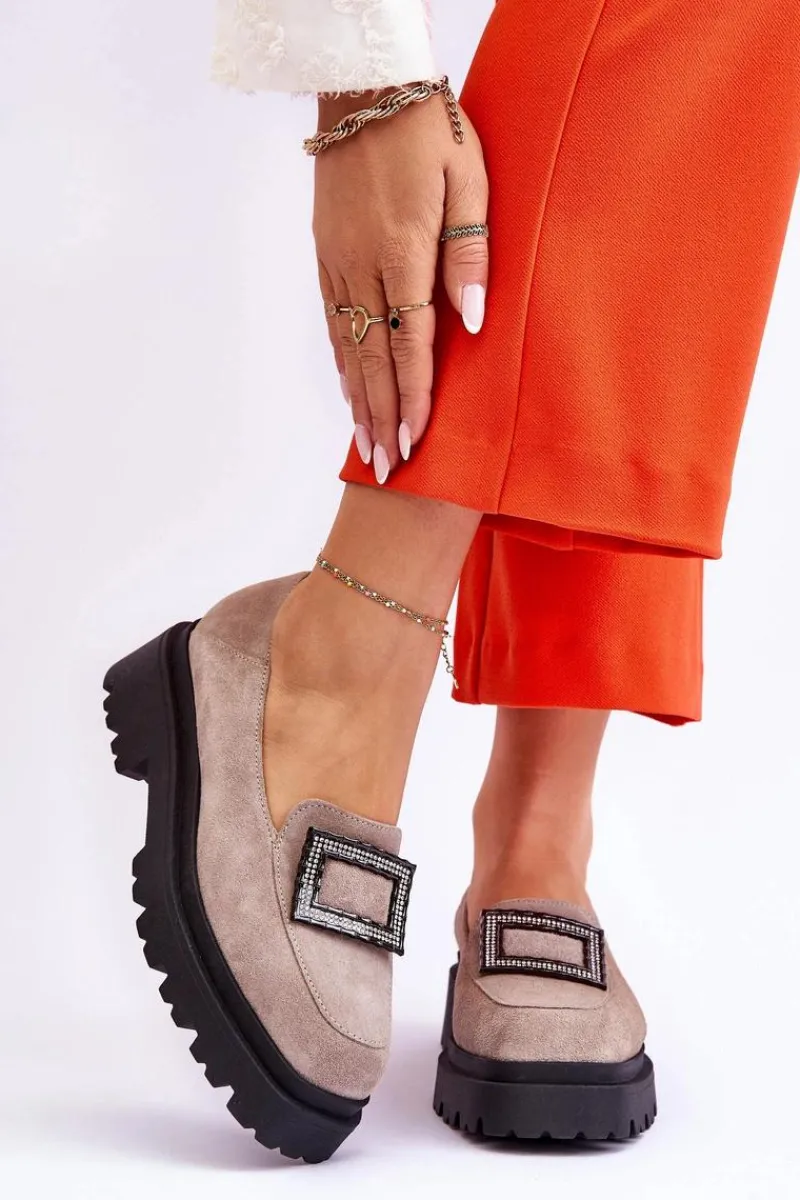 Hot Boto Wygodne Zamszowe Mokasyny Beżowe Agathe Beżowy