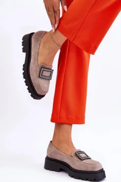 Hot Boto Wygodne Zamszowe Mokasyny Beżowe Agathe Beżowy