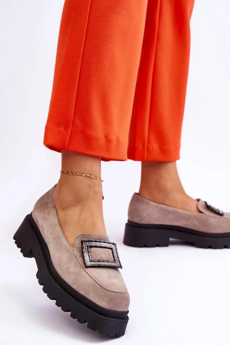 Hot Boto Wygodne Zamszowe Mokasyny Beżowe Agathe Beżowy