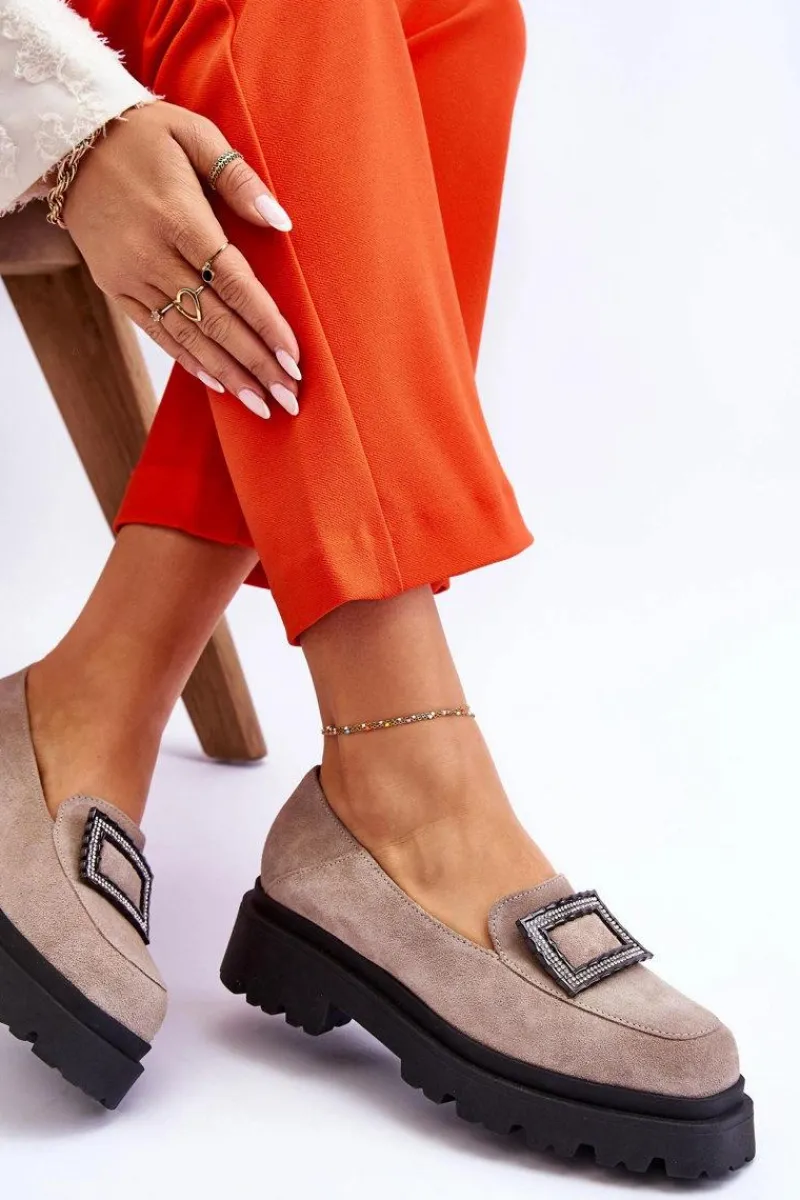 Hot Boto Wygodne Zamszowe Mokasyny Beżowe Agathe Beżowy