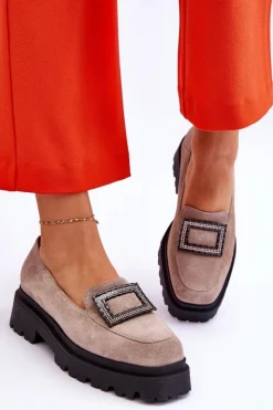 Hot Boto Wygodne Zamszowe Mokasyny Beżowe Agathe Beżowy