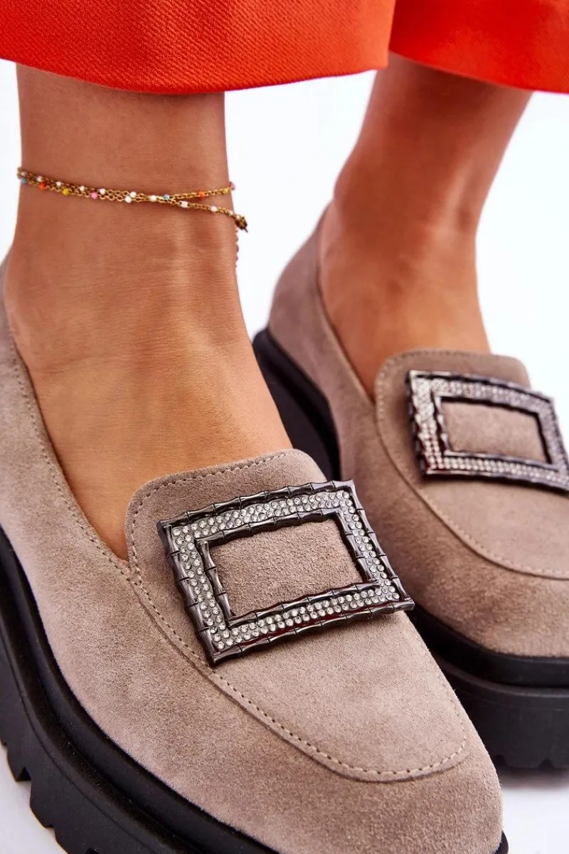 Hot Boto Wygodne Zamszowe Mokasyny Beżowe Agathe Beżowy