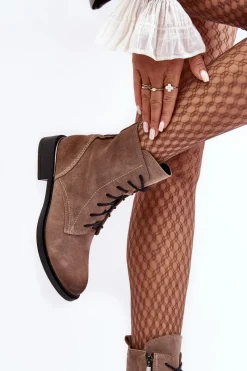 Sale Wygodne Zamszowe Ocieplane Botki Jasnobrązowe Lemar Revin Damskie Botki Ocieplane|Botki Skórzane