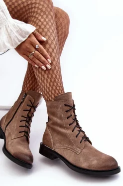 Sale Wygodne Zamszowe Ocieplane Botki Jasnobrązowe Lemar Revin Damskie Botki Ocieplane|Botki Skórzane