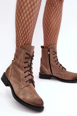 Sale Wygodne Zamszowe Ocieplane Botki Jasnobrązowe Lemar Revin Damskie Botki Ocieplane|Botki Skórzane