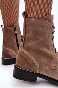 Sale Wygodne Zamszowe Ocieplane Botki Jasnobrązowe Lemar Revin Damskie Botki Ocieplane|Botki Skórzane