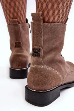 Sale Wygodne Zamszowe Ocieplane Botki Jasnobrązowe Lemar Revin Damskie Botki Ocieplane|Botki Skórzane