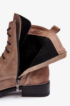 Sale Wygodne Zamszowe Ocieplane Botki Jasnobrązowe Lemar Revin Damskie Botki Ocieplane|Botki Skórzane